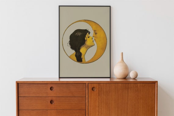 Woman Kissing Moon - Art Nouveau