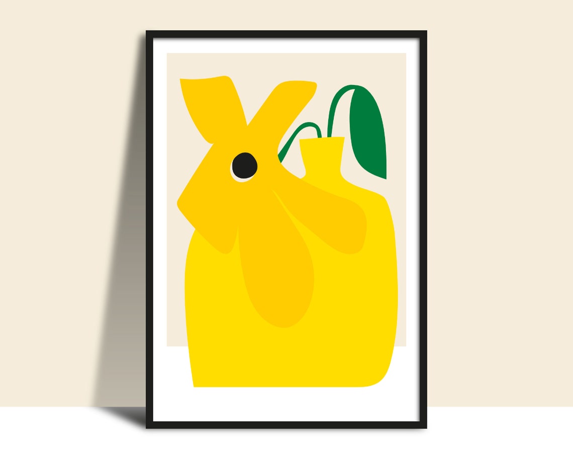 Bright Yellow Flower in Vase Playful Modern Botanical Poster
