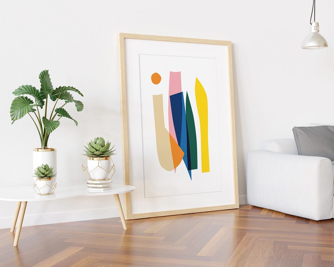 Colorful Overlapping Vertical Brush Stroke Shapes Modern Wall Art - Image 3