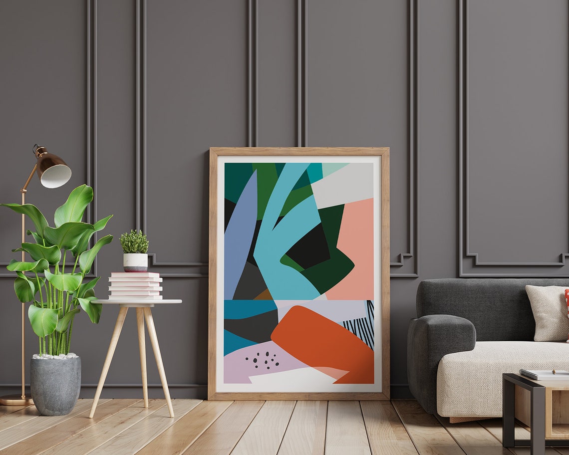 Fragments and Dreams Abstract Bold Geometric Collage Art Poster - Image 2