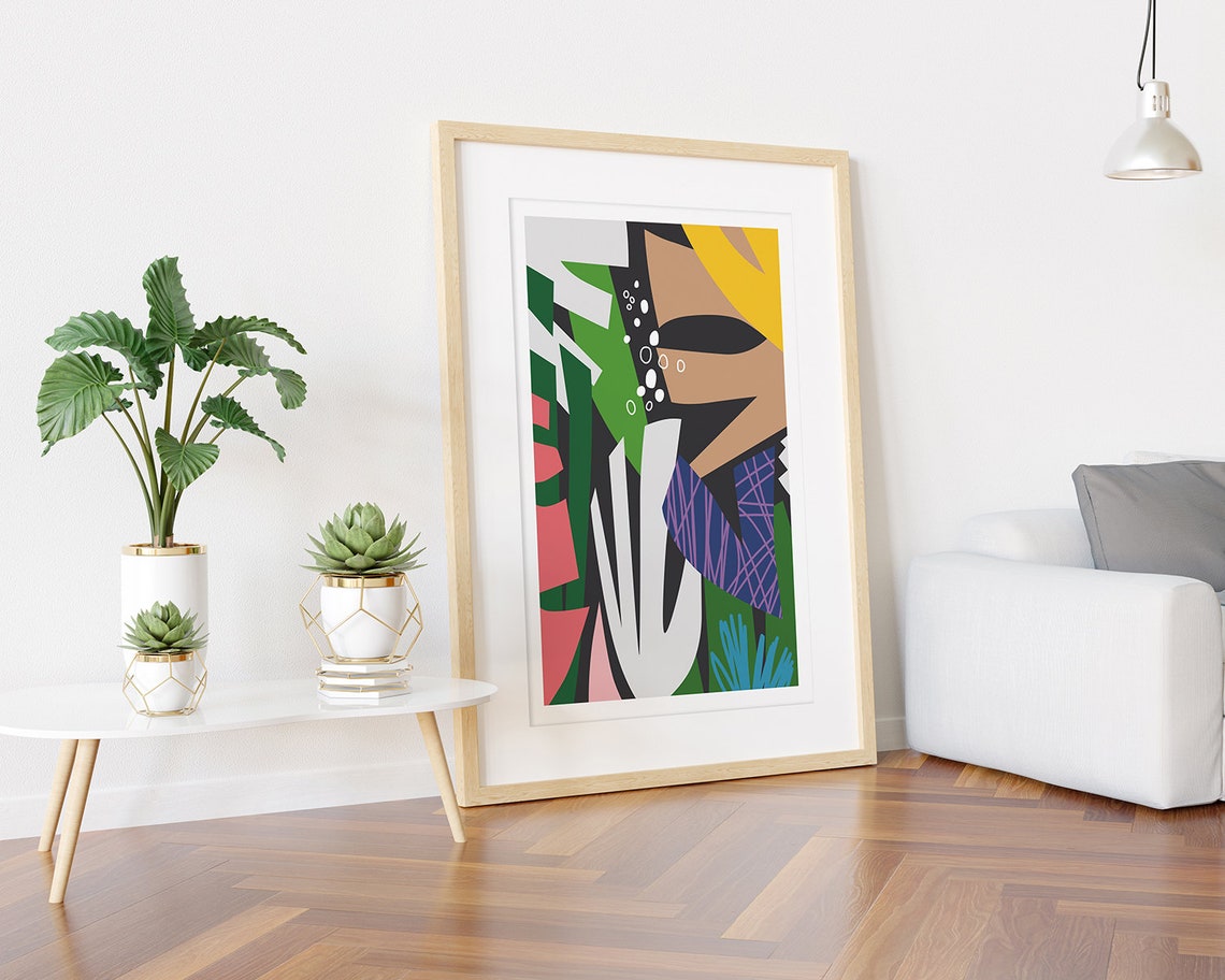Big Bold Tropical Leaves Jungle Green Pink Modern Collage Poster - Image 3