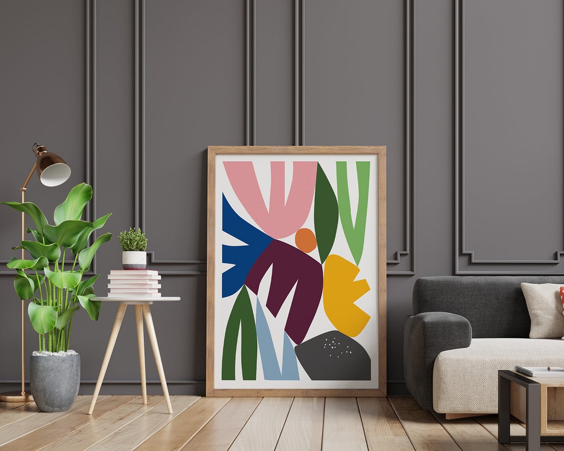 Bright Multicolor Abstract Botanical Shapes Modern Art Poster - Image 2