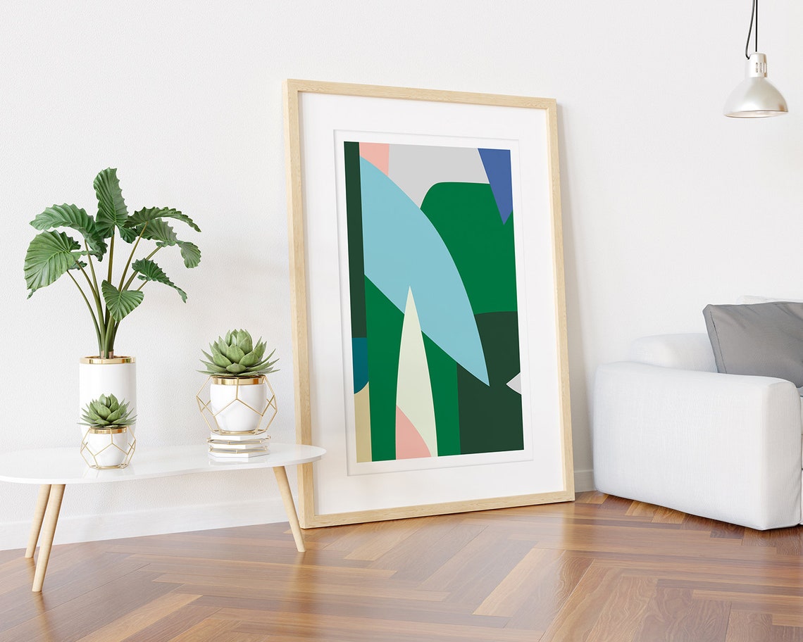 Abstract Botanical Leaf Shapes Poster in Green Blue and Pink - Image 3