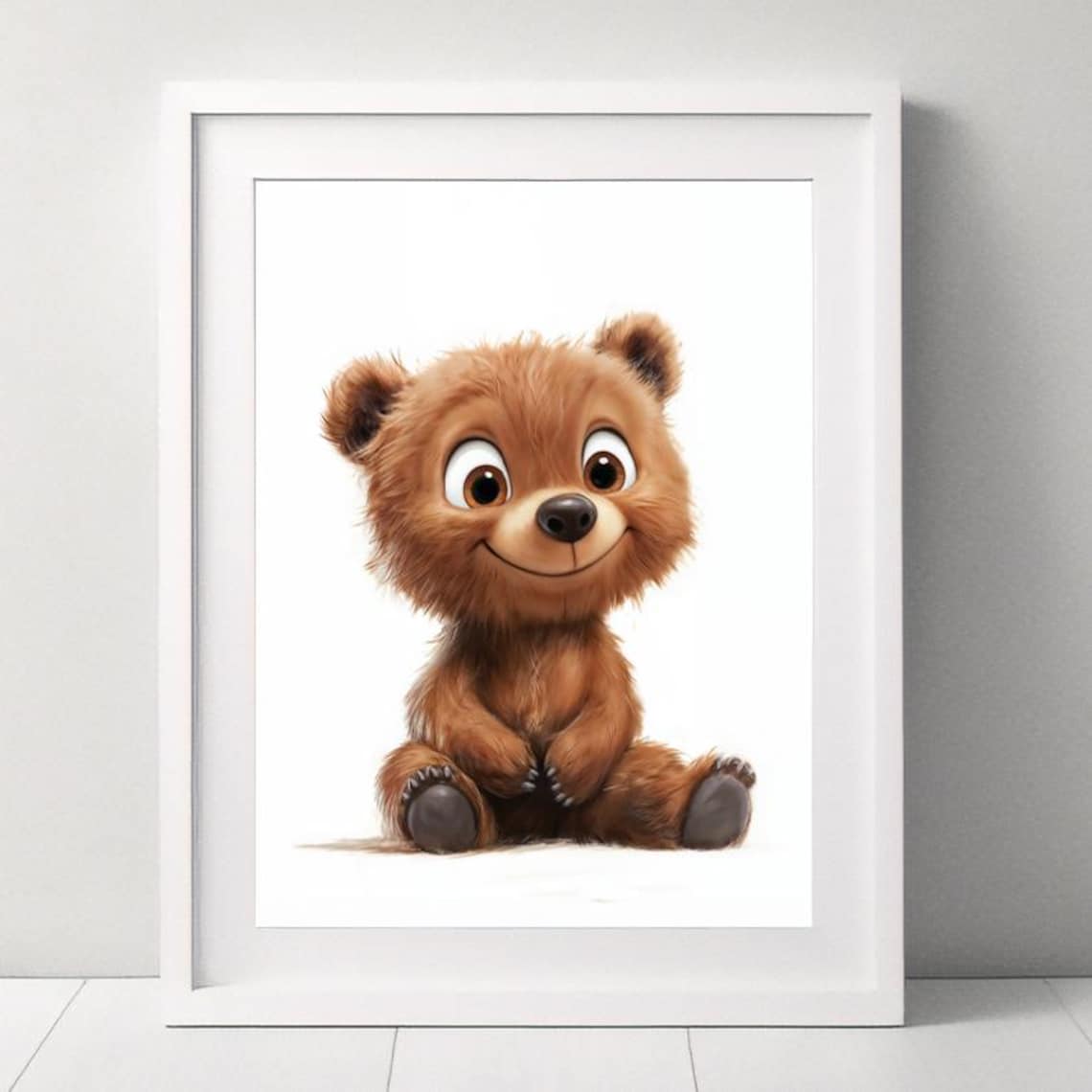 Happy Baby Bear Sitting and Smiling Cute Woodland Nursery Poster - Image 5
