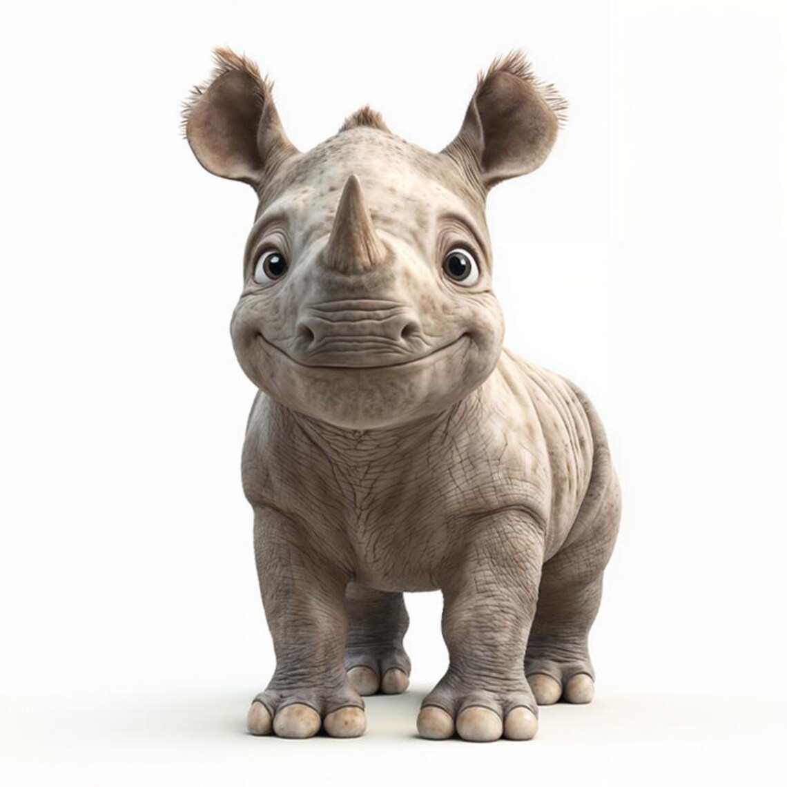 Cute Smiling Baby Rhino with Big Ears Safari Animal Nursery Poster