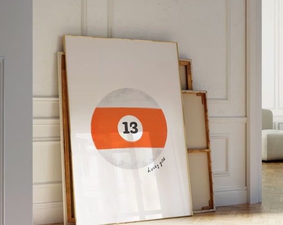 13 Pool Ball Retro Print Handdrawn Vintage Lucky Wall Art Trendy Prints Bar Cart Poster