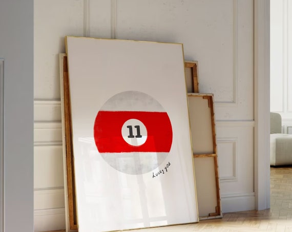 11 Pool Ball Retro Print Retro Hand Drawn Vintage Pool Ball Print Lucky 11 Ball Wall Art Trendy Art Prints Bar Cart Poster