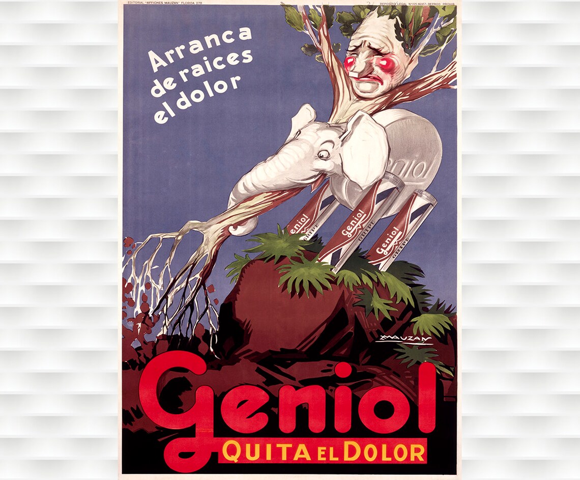 Geniol Quita El Dolor Mauzan Elephant Spanish Advertising Poster