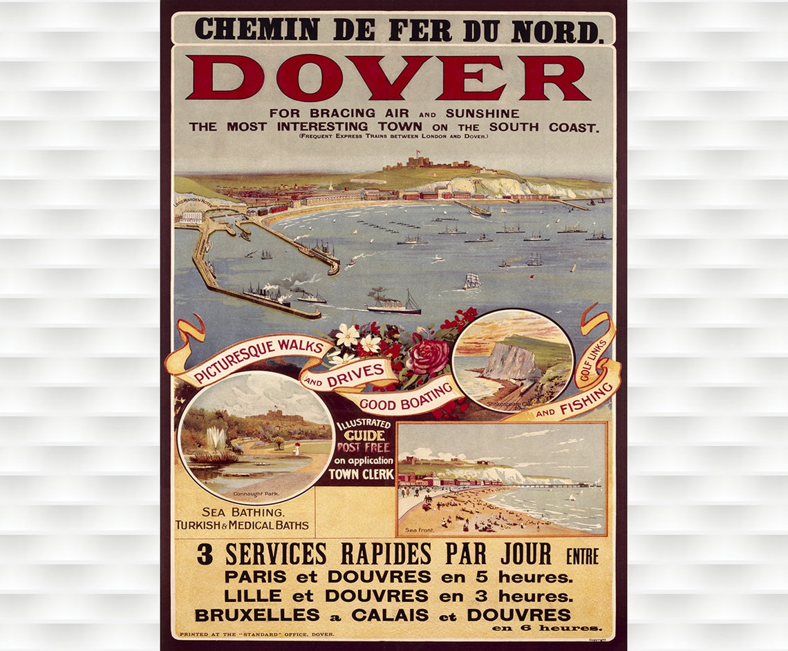 Dover Chemin De Fer Du Nord Vintage English Seaside Travel Poster