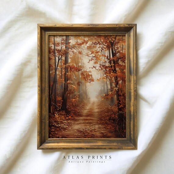 Moody Autumn Forest Path Vintage Fall Season Oil Painting Poster