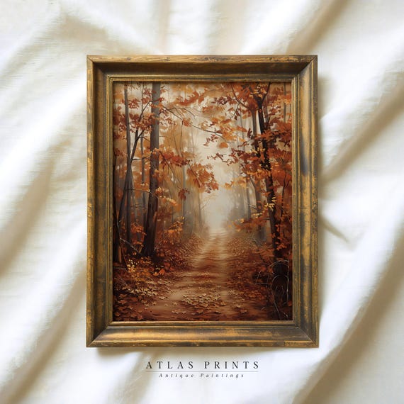 Vintage Fall Forest Landscape Print Moody Autumn Country Road Prints Thanksgiving Warm Tone Decor Rustic Farmhouse Art