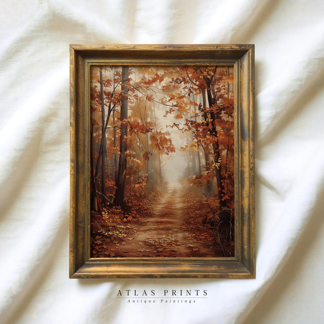 Moody Autumn Forest Path Vintage Fall Season Oil Painting Poster