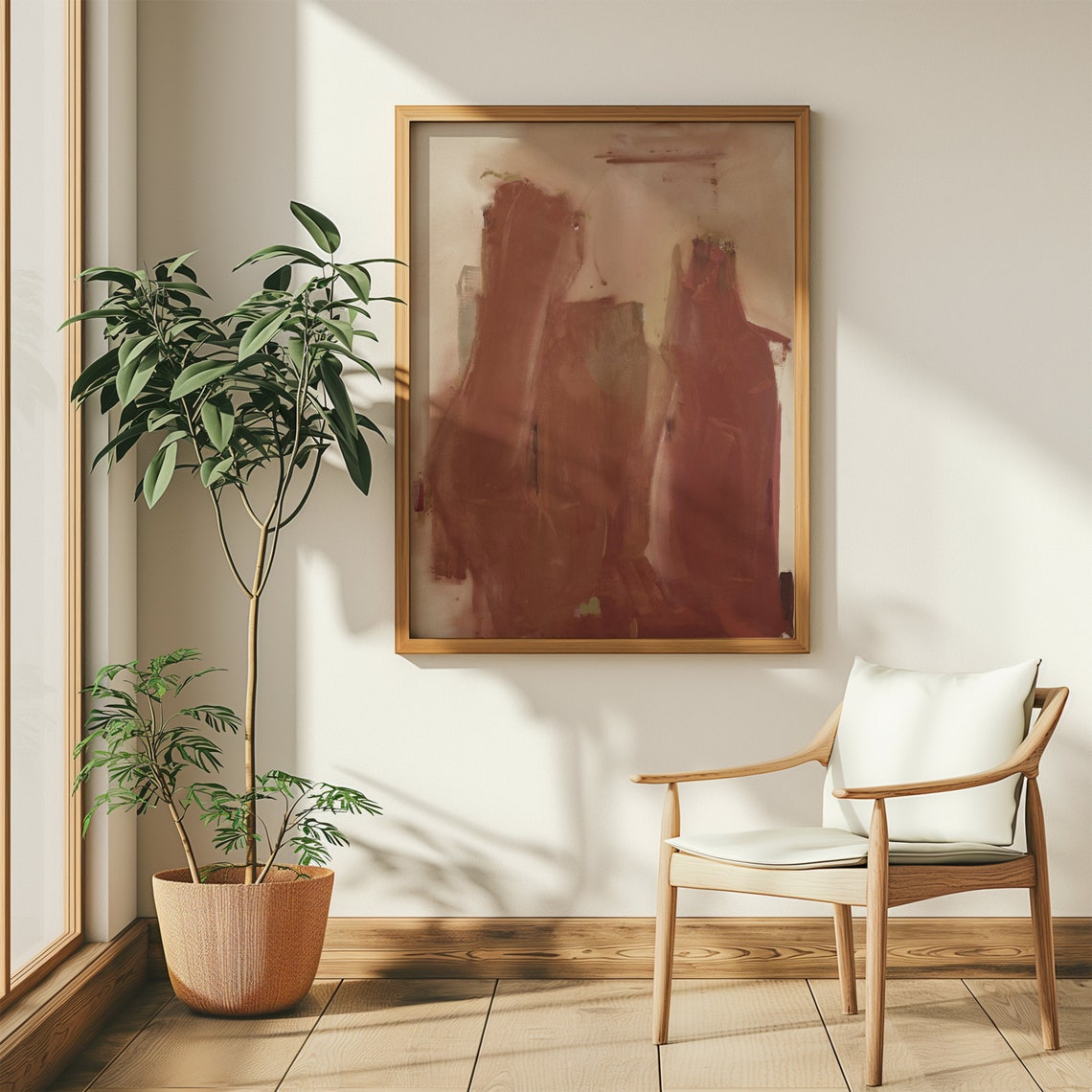Muted Pink And Red Modern Abstract Oil Painting Minimalist Poster - Image 3