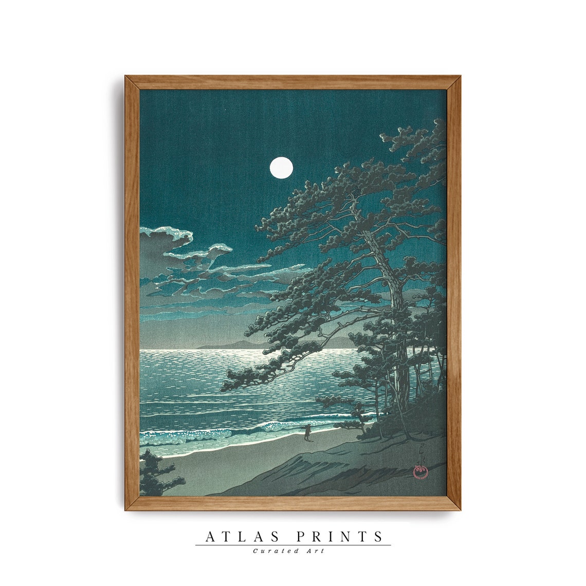 Kawase Hasui Full Moon Pine Beach Japanese Woodblock Wall Art