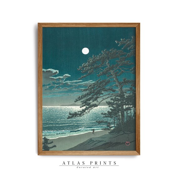 Kawase Hasui Full Moon Pine Beach Japanese Woodblock Wall Art