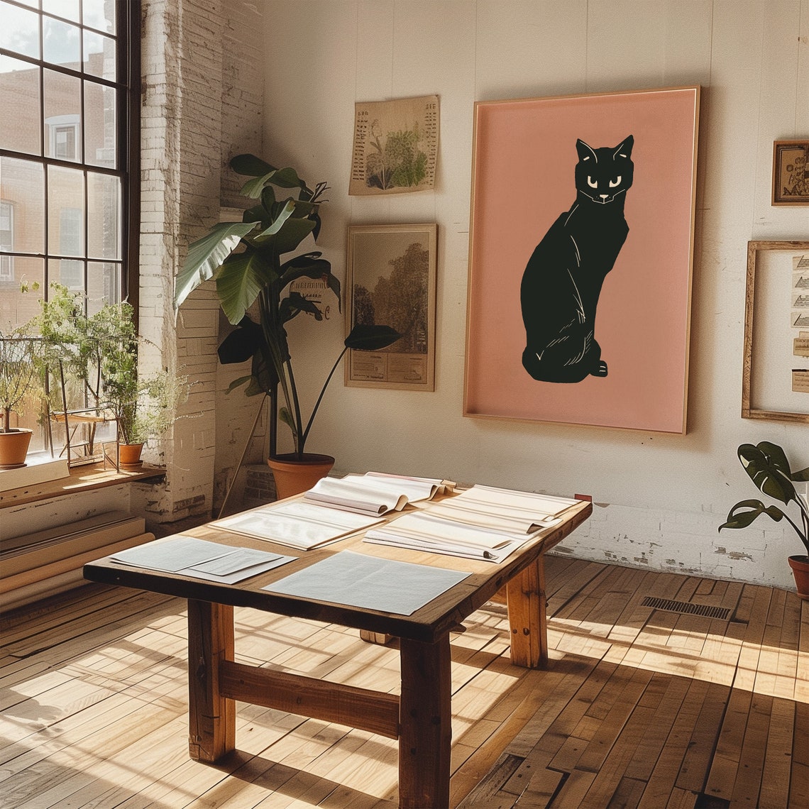 Minimalist Black Cat Silhouette Dusty Pink Modern Animal Art Poster - Image 3