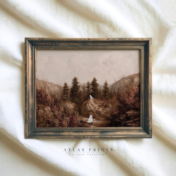Two Cute Ghosts In A Misty Mountain Canyon Stream Halloween Poster