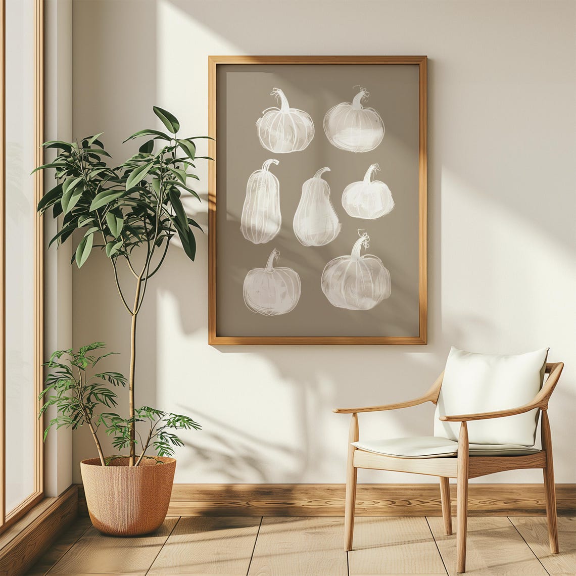 White Pumpkins Squash Neutral Fall Watercolor Style Decor Poster - Image 5