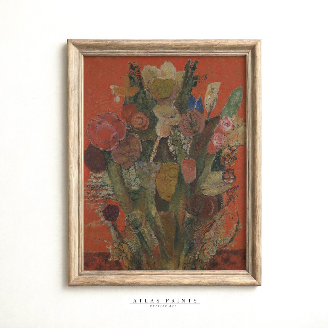 Colorful Flower Bouquet On Red Impressionistic Floral Poster