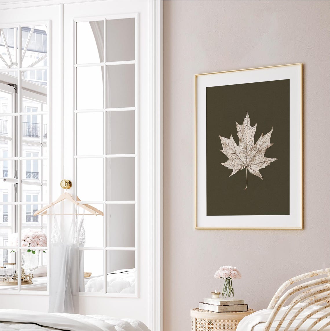 White Maple Leaf On Dark Green Antique Fall Botanical Poster - Image 2