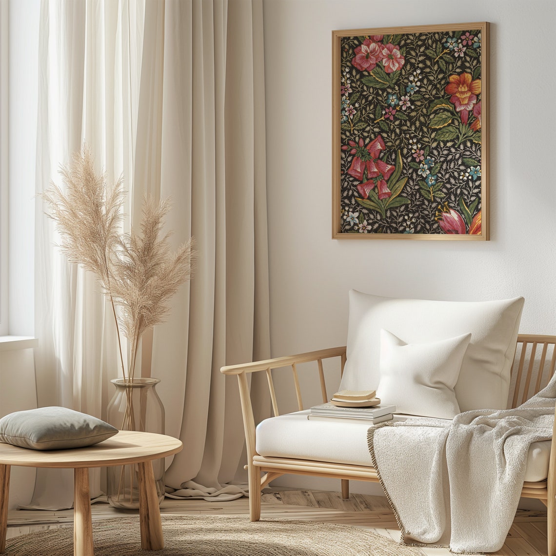 Vintage Dark Botanical Tapestry Floral Textile Moody Wall Poster - Image 3
