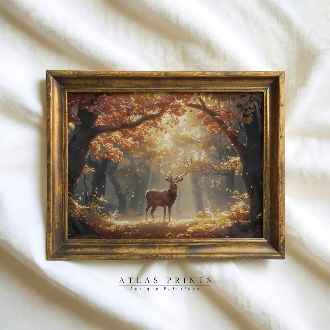 Golden Autumn Stag Sunlit Forest Fall Woodland Animal Poster