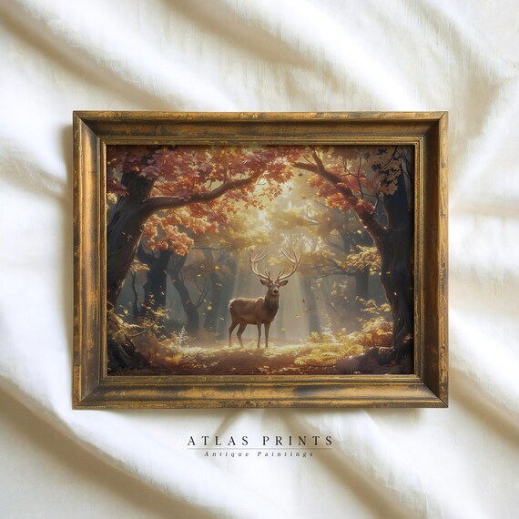 Golden Autumn Stag Sunlit Forest Fall Woodland Animal Poster