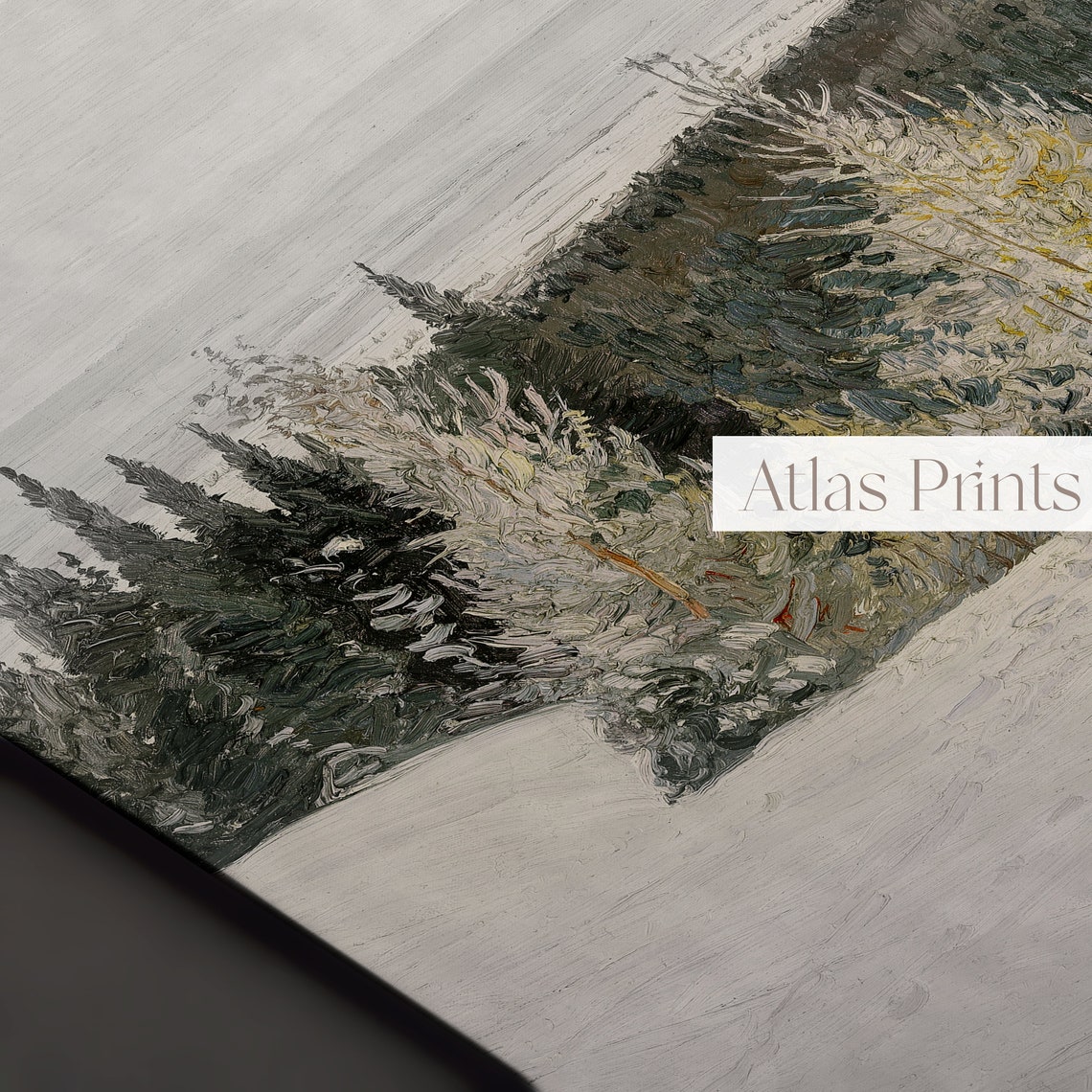 Vintage Snowy Forest Oil Painting Winter Pine Trees Muted Poster - Image 2