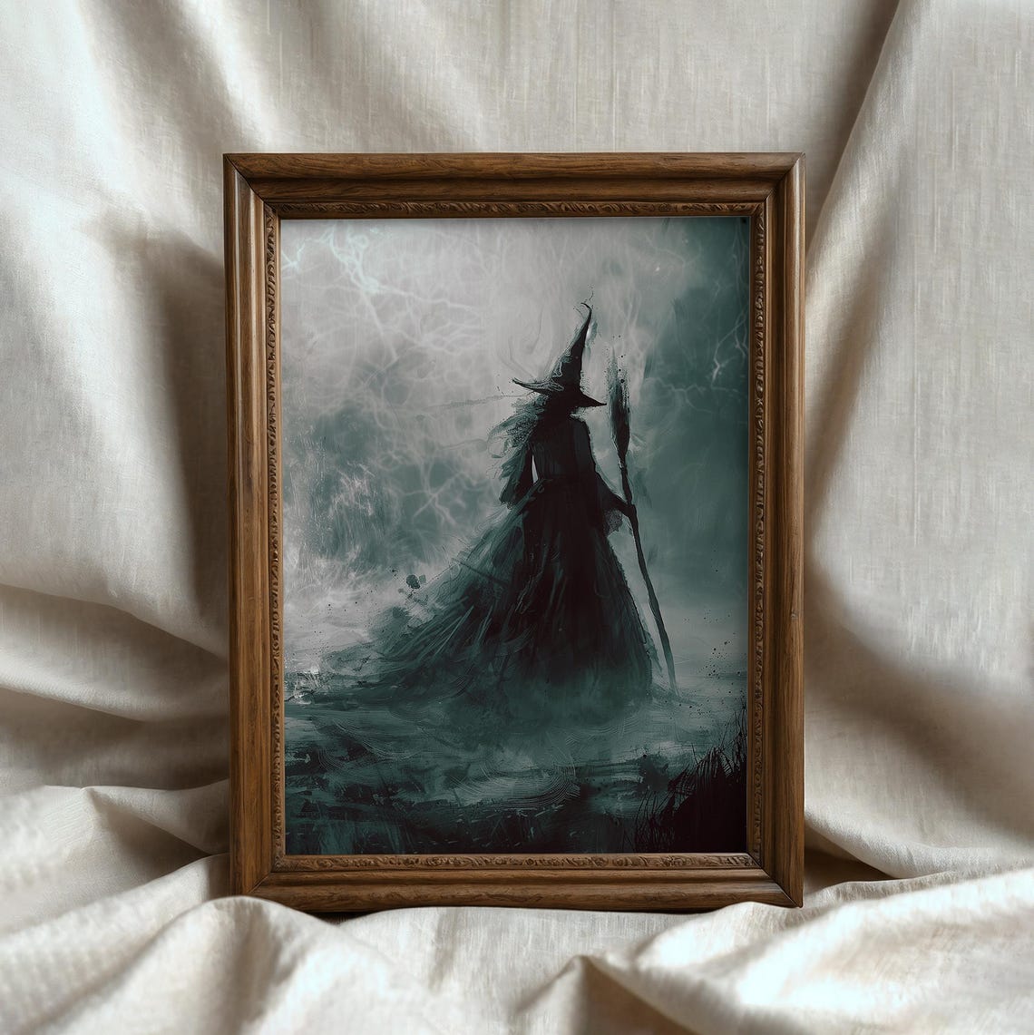 Witch Silhouette With Staff In The Mist Dark Gothic Magic Poster - Image 4