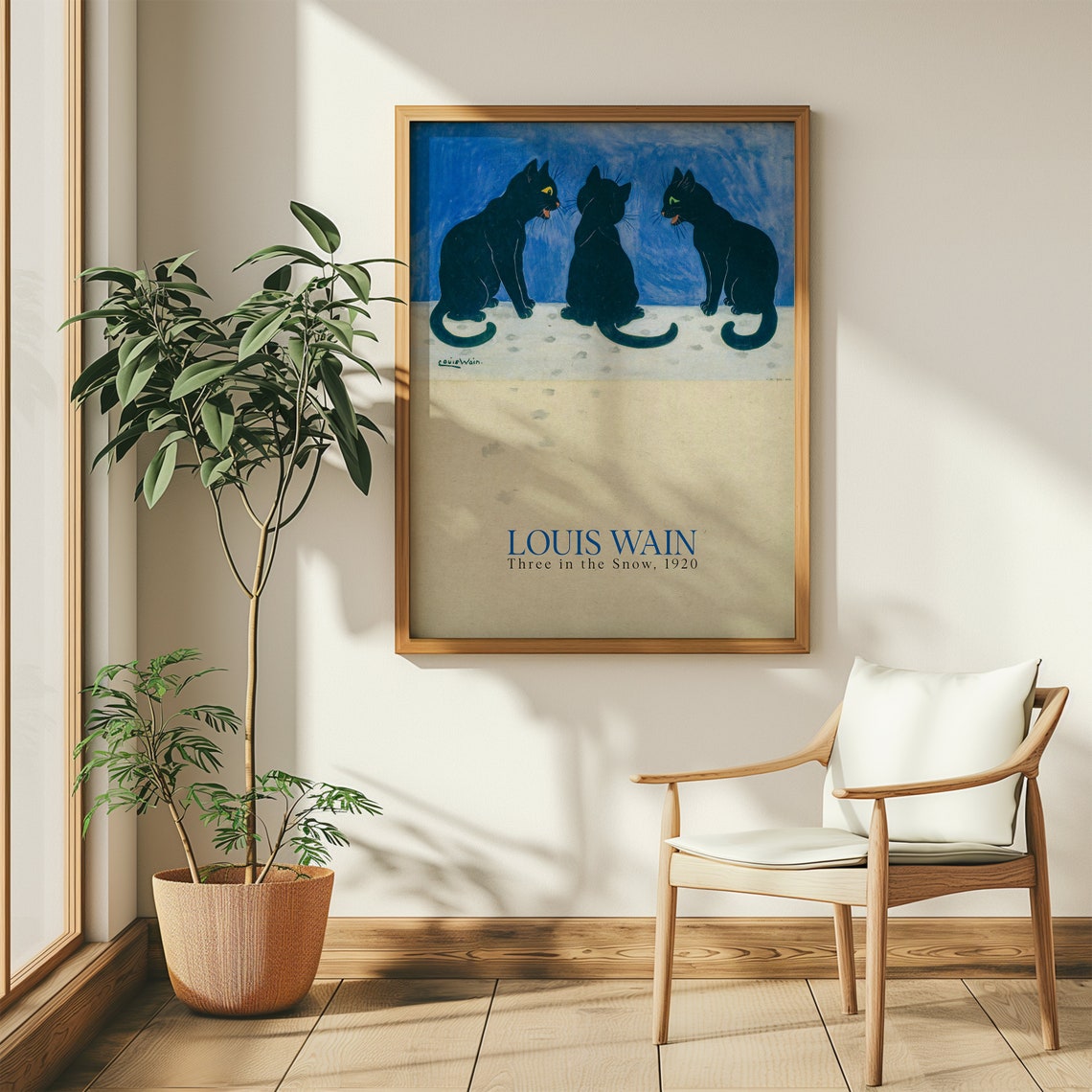 Louis Wain Three In The Snow 1920 Black Cats Winter Art Poster - Image 4