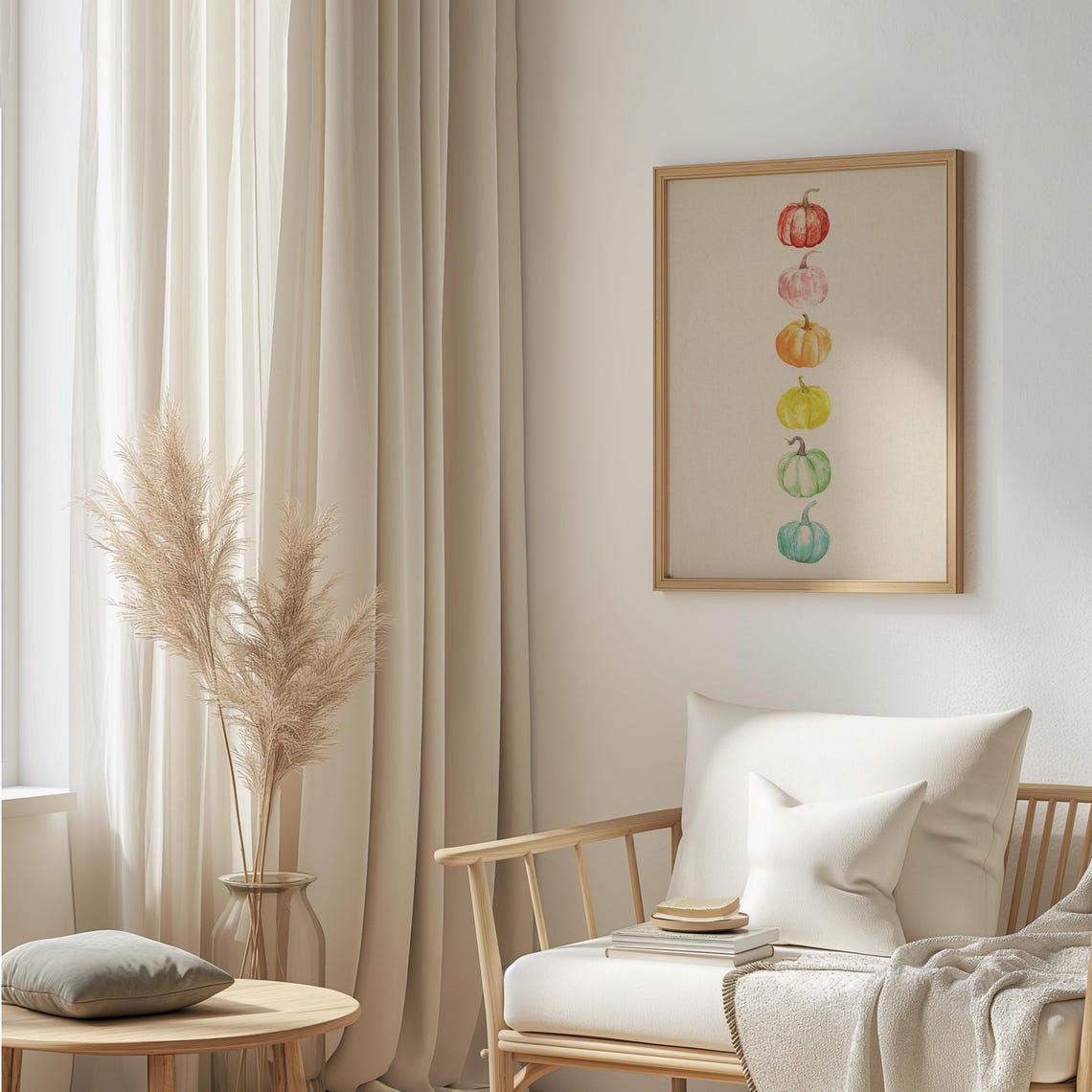 Rainbow Watercolor Pumpkins Vertical Row Colorful Fall Harvest Poster - Image 5