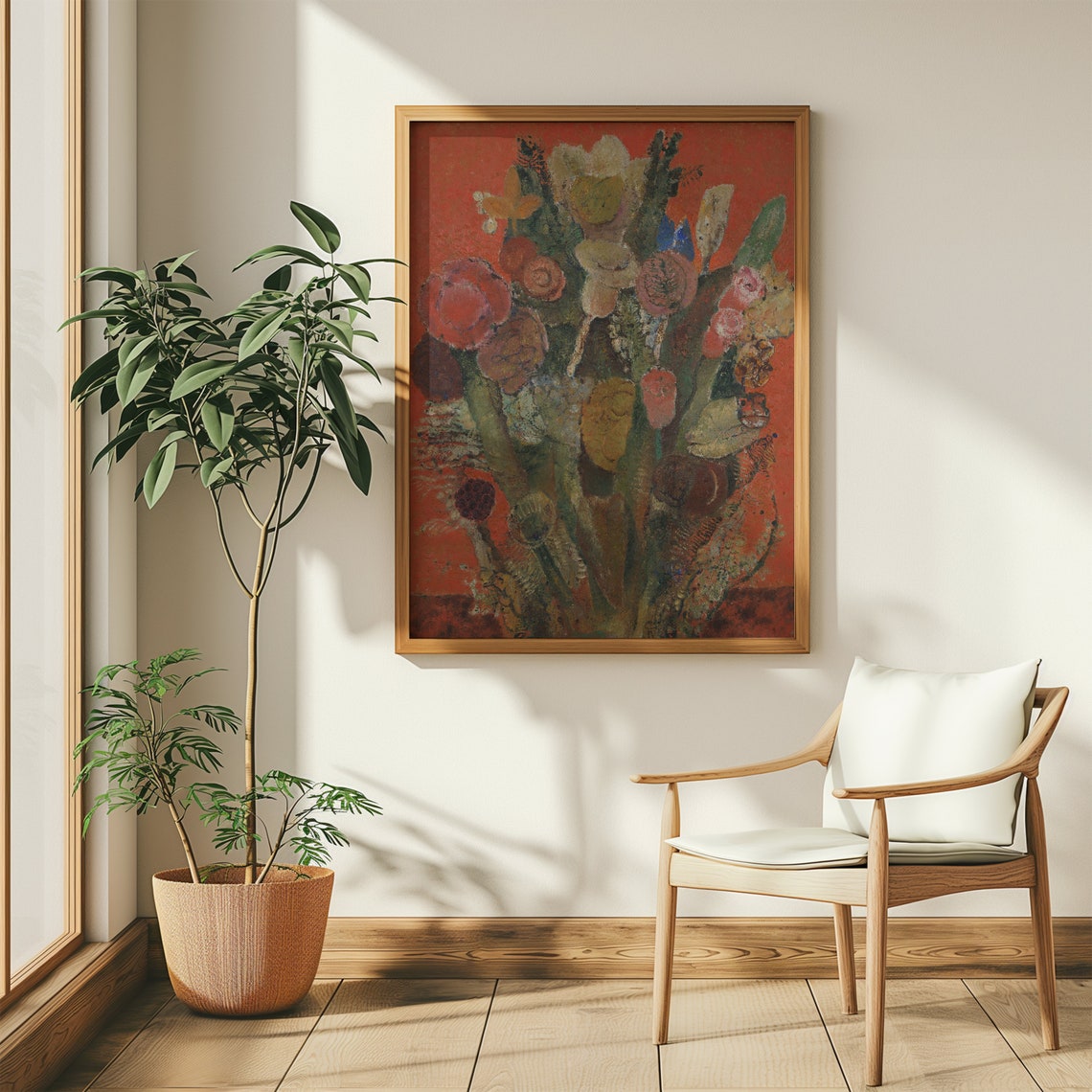 Colorful Flower Bouquet On Red Impressionistic Floral Poster - Image 3