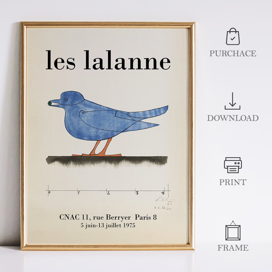 Les Lalanne Blue Bird 1975 Paris Exhibition Vintage Bird Poster - Image 2