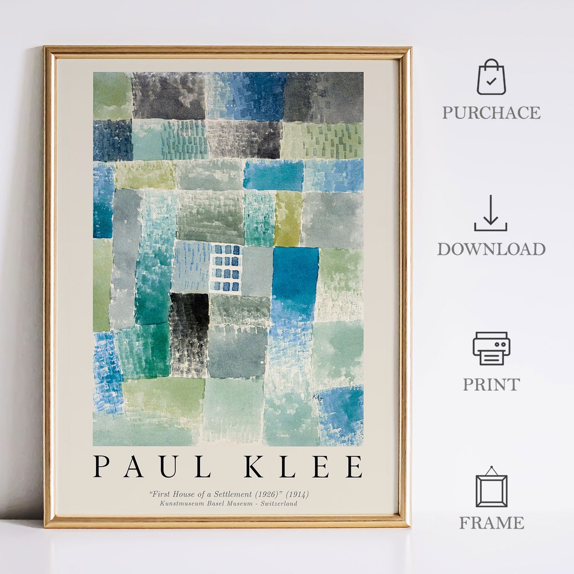Paul Klee First House of a Settlement 1926 Blue Grid Abstract Poster - Image 2