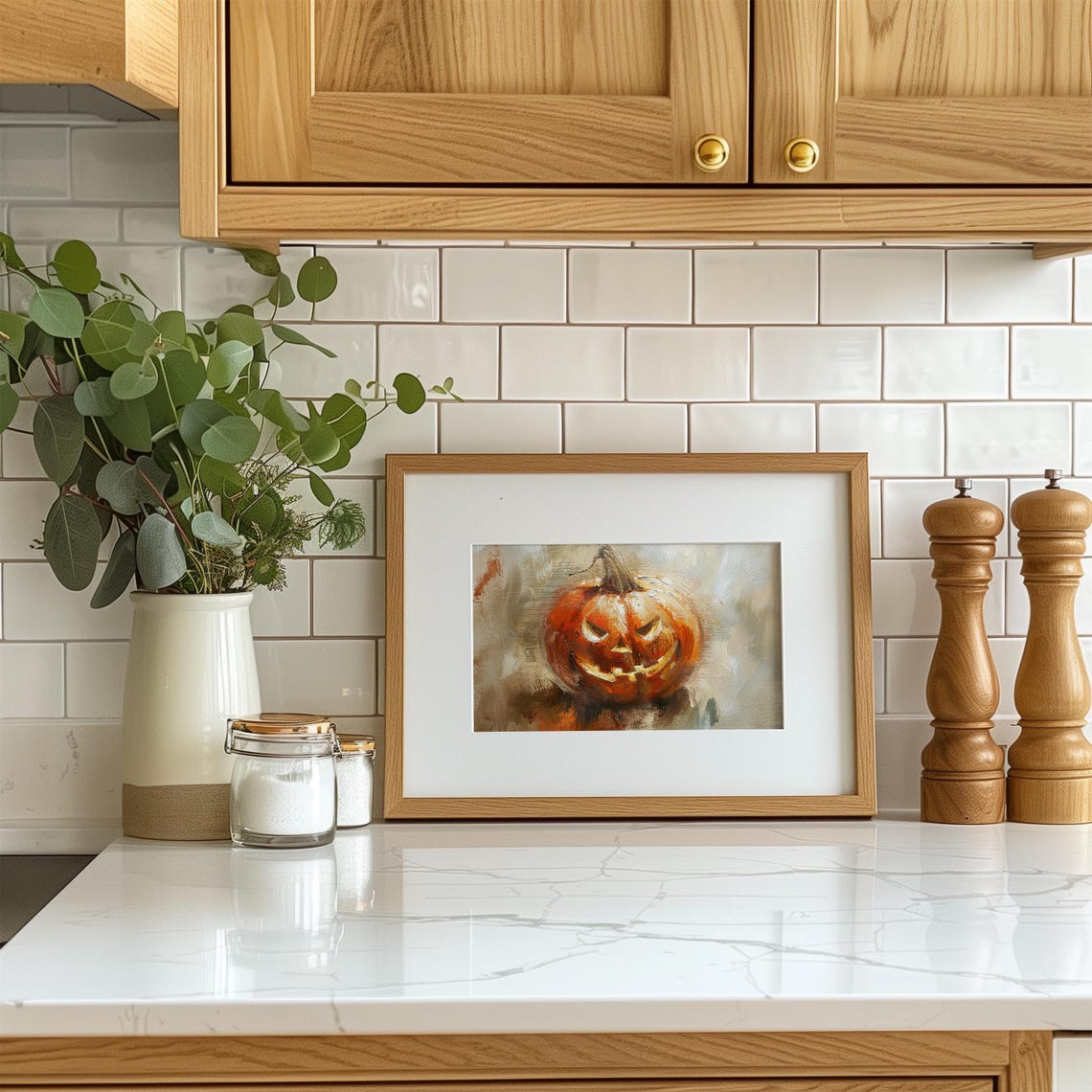Grinning Jack O Lantern Vintage Oil Painting Spooky Halloween Wall Art - Image 2