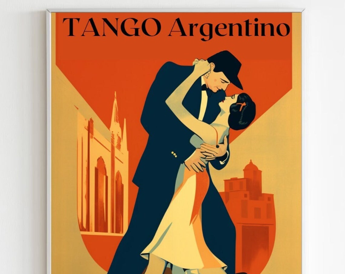 Tango Argentino Vintage Art Deco Dance Couple Romance Travel Poster