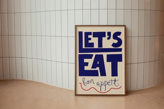 Let's Eat Bon Appetit Kitchen Typography Retro Dining Room Poster