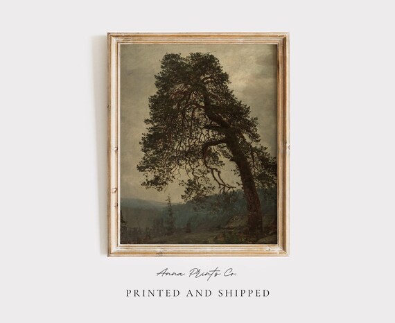 Antique Old Tree Painting, Victorian Landscape Art Print