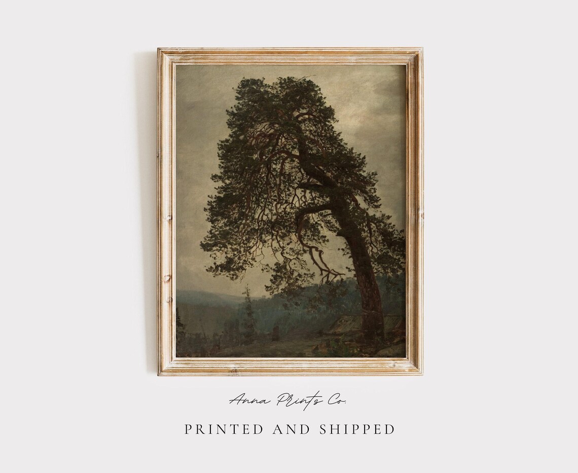 Antique Old Tree Painting, Victorian Landscape Art Print