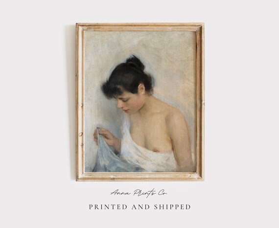 Study of a Woman Vintage Oil Painting Print Neutral Portrait Wall Art