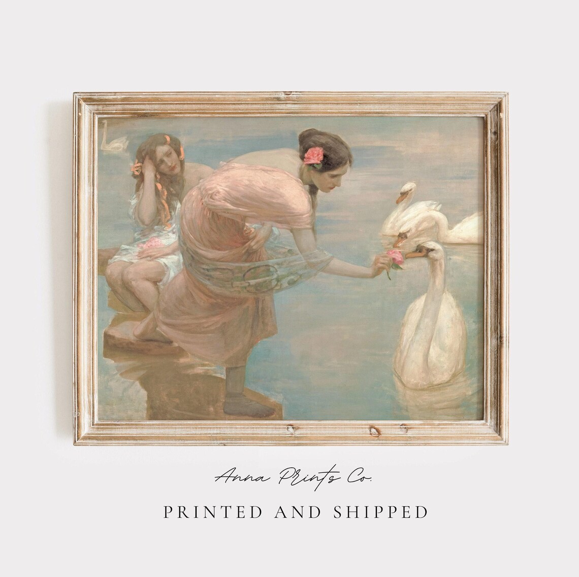 Women With Swans, Vintage Aesthetic Art Print