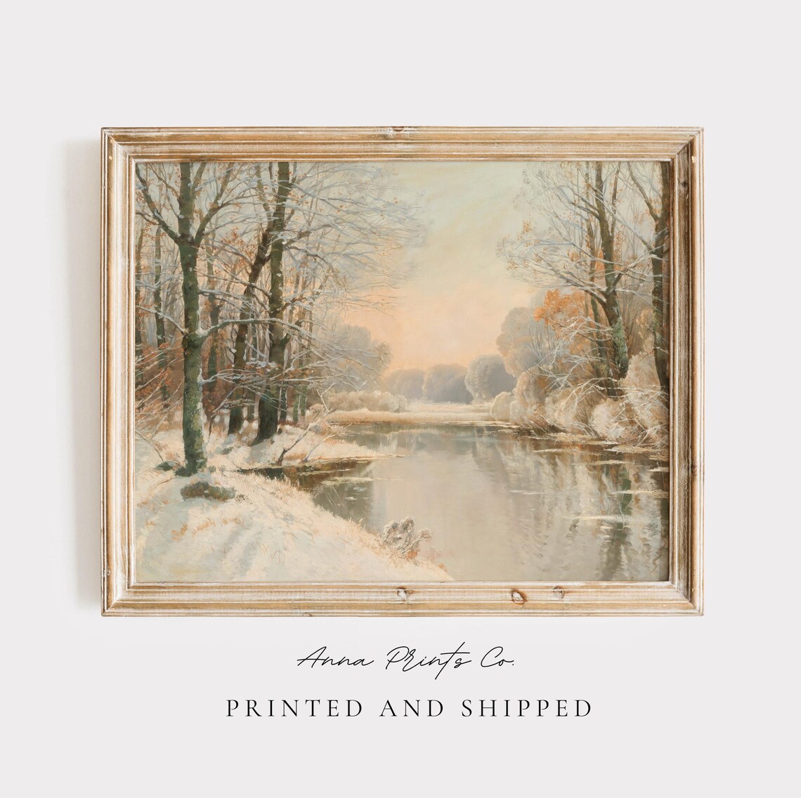 Pond In Winter Vintage Rustic Landscape Art Print