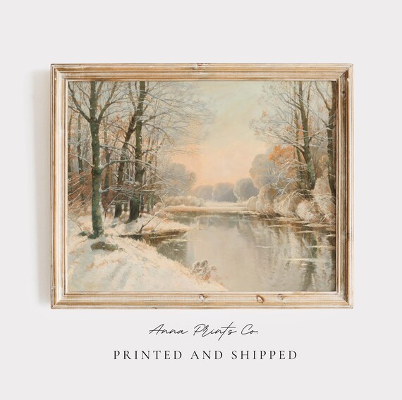 Pond In Winter Vintage Rustic Landscape Art Print