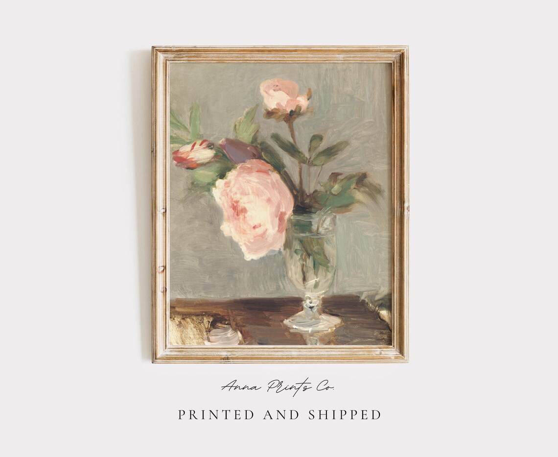 Antique Peonies Still Life, Victorian Wall Art Print