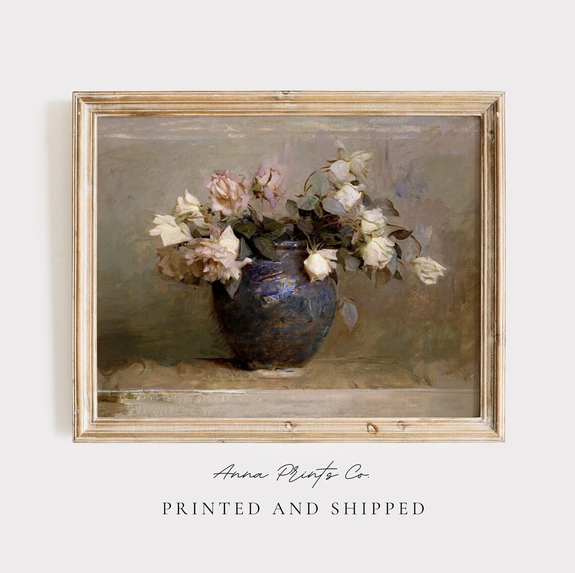 Vintage Roses Still Life Art Print, Cottage Farmhouse