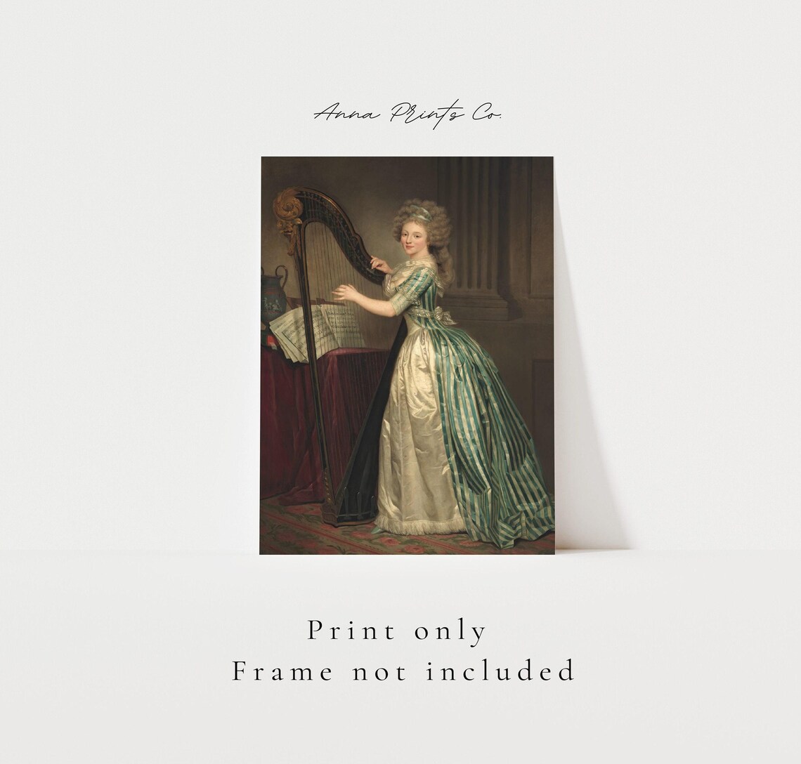 Antique Woman With Harp Portrait, Baroque Art Print - Image 3