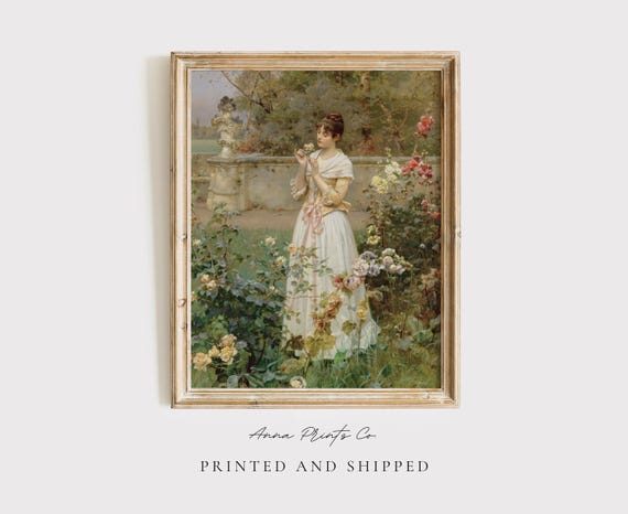 Lady in a Rose Garden, Victorian Cottagecore Art Print