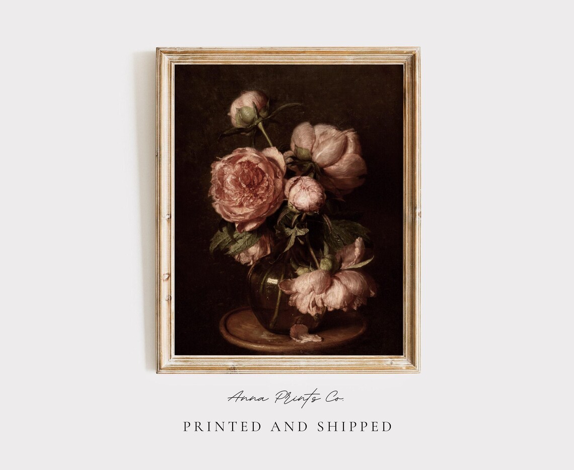 Still Life With Peonies Vintage Floral Art Print