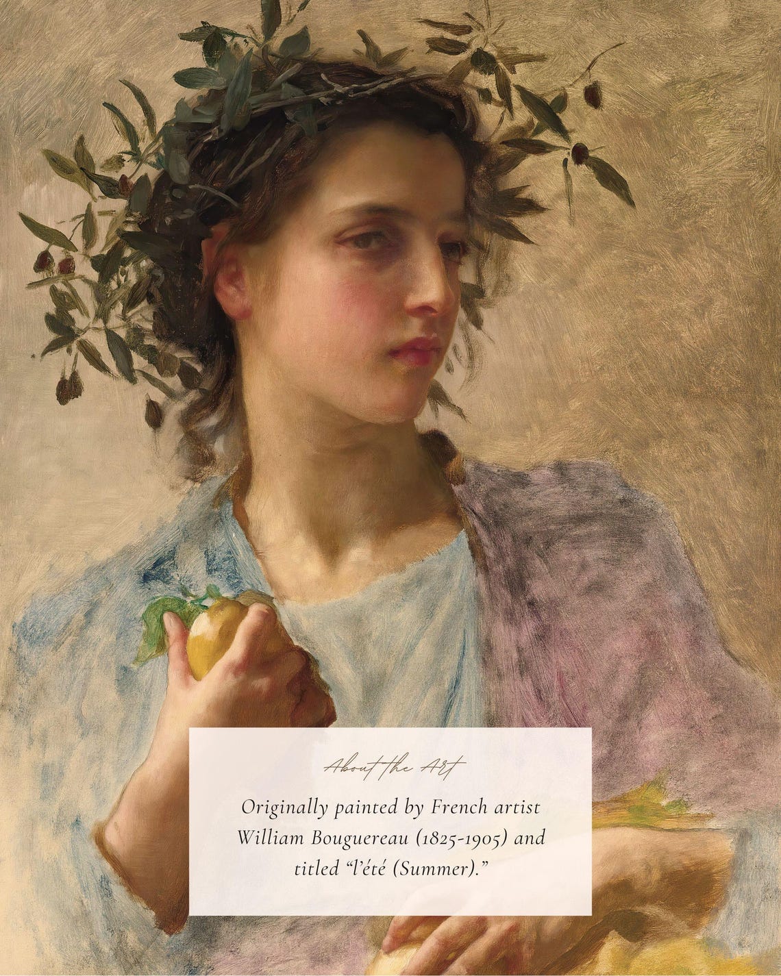 Girl With Laurel Crown Vintage Painting Print Classical Portrait Art - Image 2