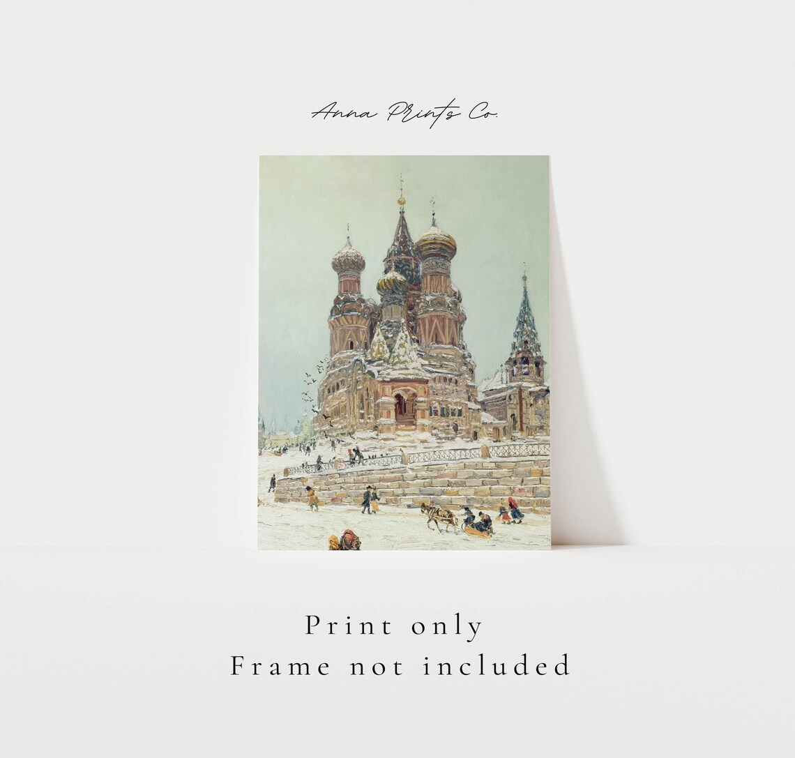 Vintage Church Of Saint Basil Winter Cityscape Art Print - Image 3